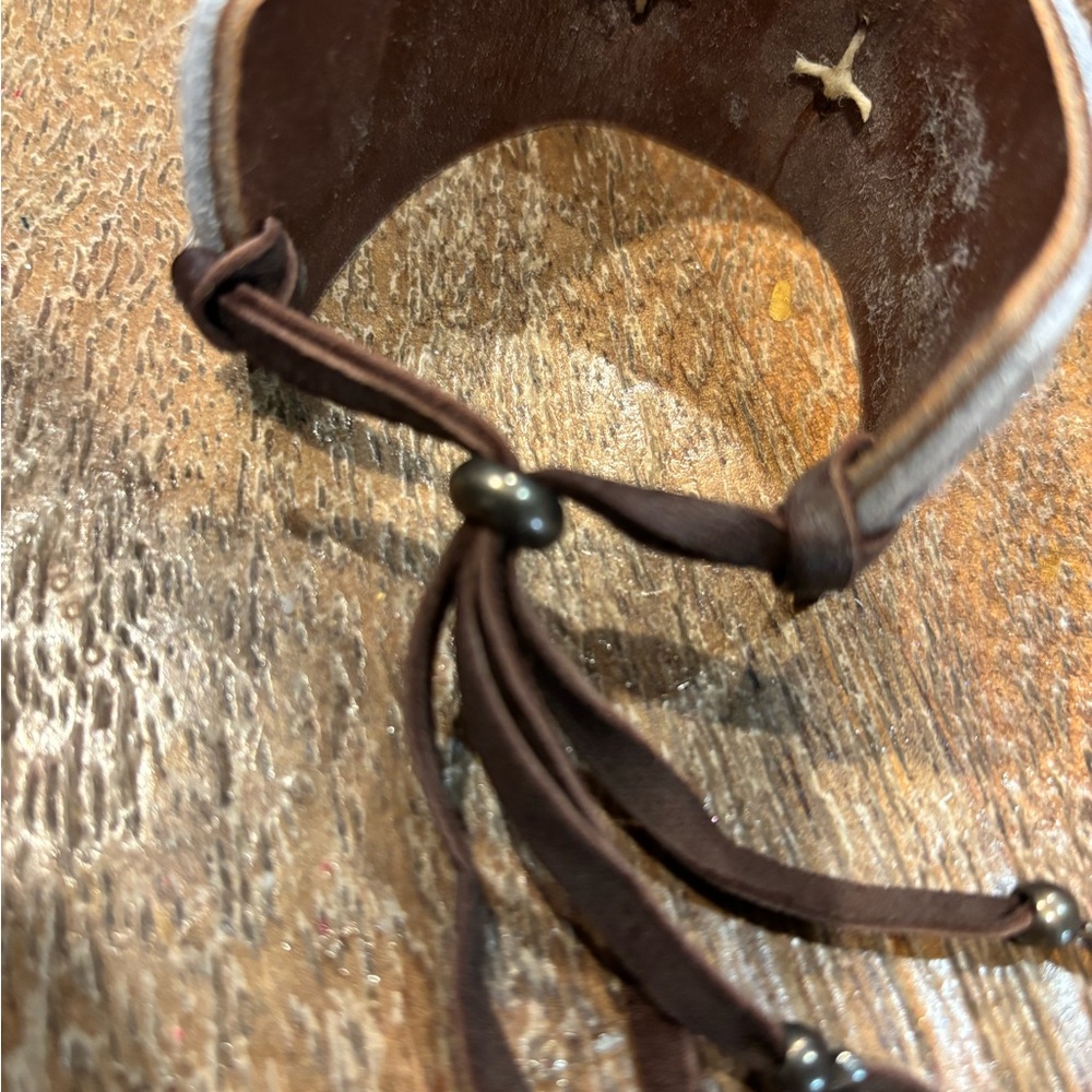 Stunning Cowhide Adjustable Cuff Bracelet With La… - image 6